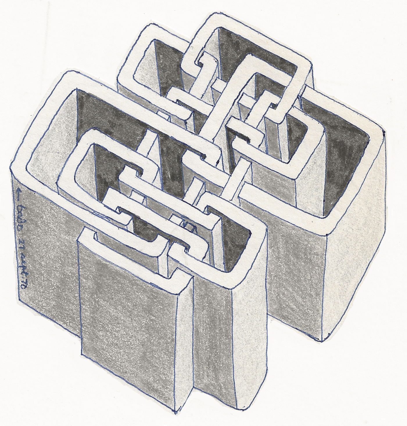 Abstract drawing by Bado. A three-dimensional labyrinth.