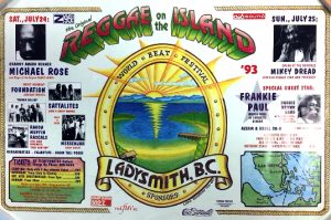 Colourful poster advertising The Original Reggae on the Island World Beat Festival to be held in Ladysmith July 24th/25th 1993.