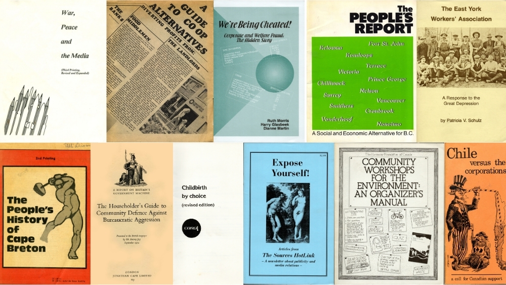 A collage of eleven different pamphlets.