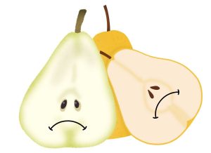 Pears with disappointed faces