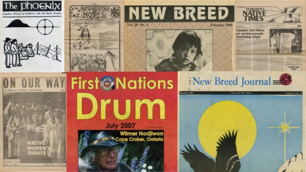 A collage of seven periodicals focusing on Indigenous issues.
