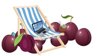 Deckchair in the middle of giant plums