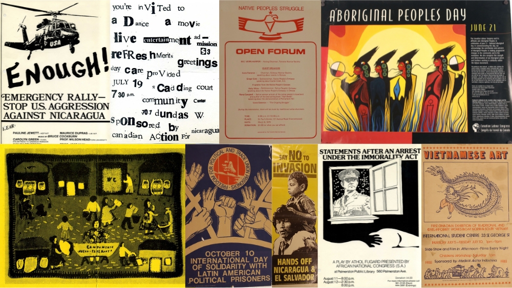 A collage of nine posters.