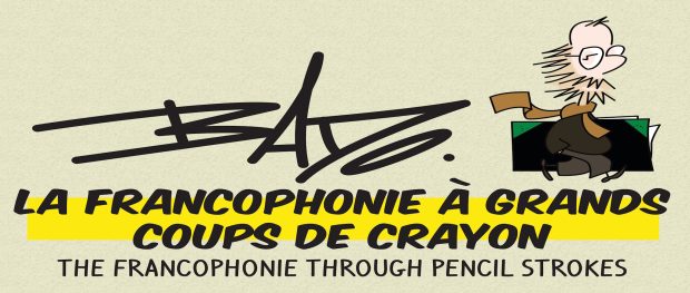 Title: Bado: The Francophonie Through Pencil Strokes Illustration: Self-portrait of the caricaturist walking with a portfolio tucked under his arm.