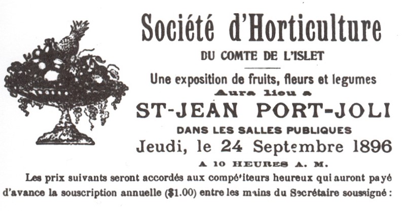 Announcement of a fruit, flower and vegetable exhibition of the Horticultural Society of the County of L'Islet, 24-09-1896