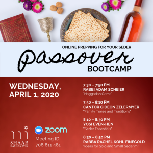 A poster for a Passover event held online.