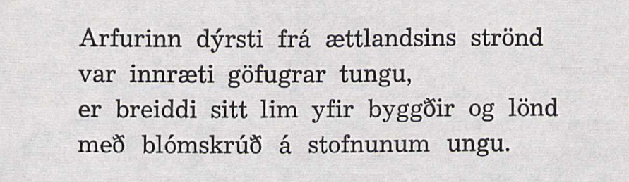 Four lines of Icelandic poetry printed in black ink on a white page